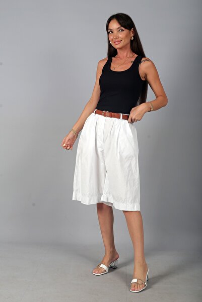 By Saygı Women's Elastic Waist Pocketed Knee Length Bermuda Italian Cotton Sh...