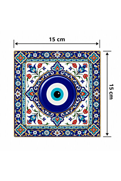 CEREN WOODEN Geleneksel Nazar Boncuğu Motifli 15x15 cm Doğal Taş Dekoratif Du...