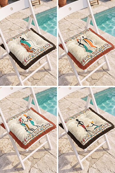 Realhomes Modern 4-Piece Fringed Puffy Chair Cushion Set with African Women's...