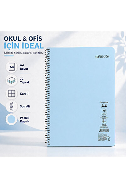 Mynote Flex Pastel A4 72 Yaprak 60 gr Spiralli Kareli Defter
