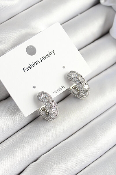 SORA GROUP Brass Zircon Stone Hoop Model Silver Color Women's Earrings