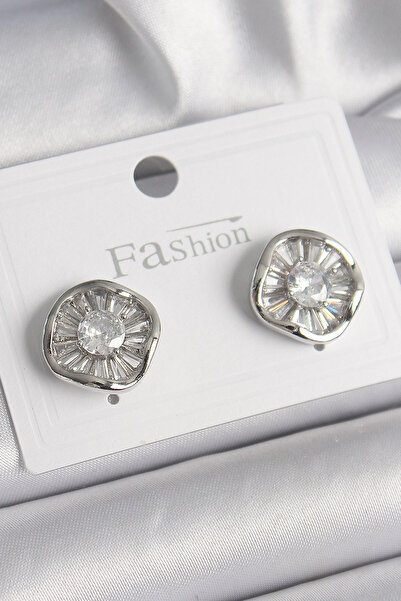 SORA GROUP Brass Silver Color Zircon Stone Clover Model Women's Earrings