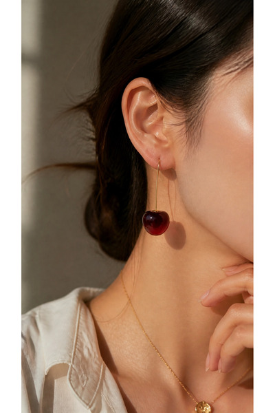 Mise Aksesuar Elegant Earrings with Cherry Dangles