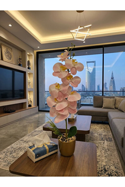 co arma Artificial Orchid Flower in Gold Pot, 50cm Height and 10cm Diameter