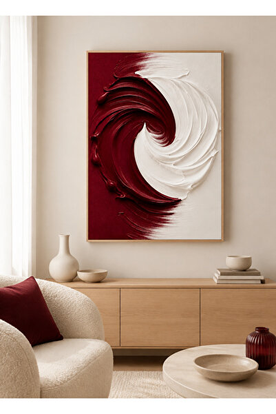 RDEKOR Bordo Beyaz Dalgalar – Dokulu Soyut Modern Dekoratif Duvar Tablosu - R...