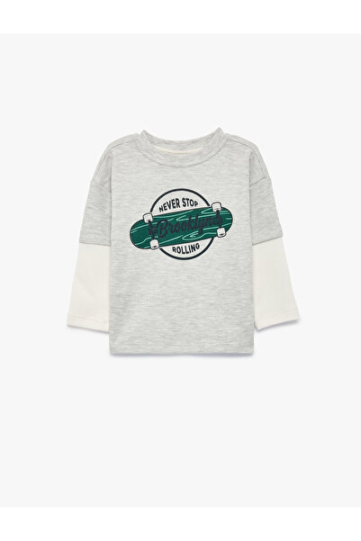 Koton Skateboard Print Detailed Crew Neck Long Sleeve Oversize T-Shirt