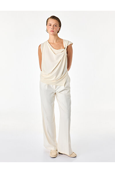 Koton Asymmetrical Draped Collar Sleeveless Blouse with Accessory Detail