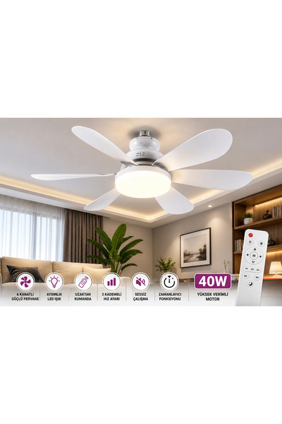 Ventus 40W Uzaktan Kumandalı Tavan Tipi Fan LED Aydınlatma