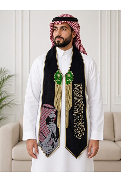 Generic Brand Saudi National Day Scarf Green Embroidered Luxury National Day ...