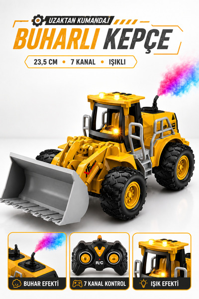 TRENDZONE Uzaktan Kumandalı Buharlı Kepçe 23,5cm – 7 Kanal Işıklı, Şarjlı Pil...