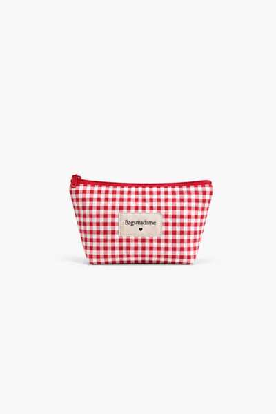 BagsMadame Red Gingham Patterned Single Compartment Pen Holder Makeup Bag Pen...