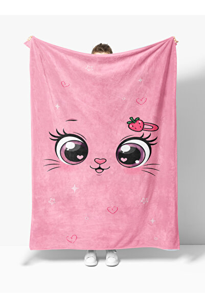 Erays Home Cat Eye Patterned Pink Digital Printed Girls' Teen Fleece Blanket ...
