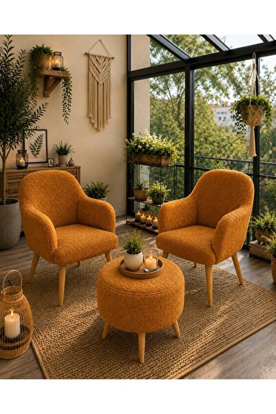 DEKOZUM ELORA Berjer Koltuk Takımı Çay Seti Balkon Salon Bahçe Çay Seti Berje...