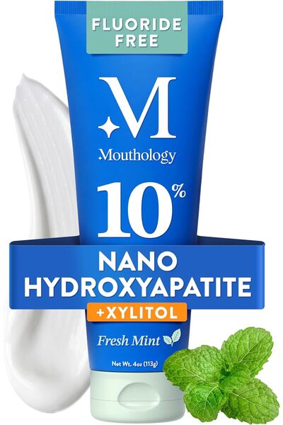 Mouthology معجون أسنان نانو هيدروكسي أباتيت 10% (خالٍ من الفلورايد)، طبيعي، م...