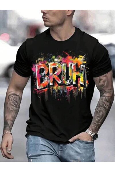 23ERVA 1pc Womens Graffiti BRUH Letter Art TshirtCotton 180gsm.Printed Tee.Un...