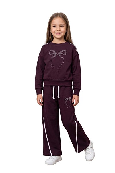 NEWKİDS Girls' Set Children's Long Sleeve Stone Bow Brd Detail Full Fit