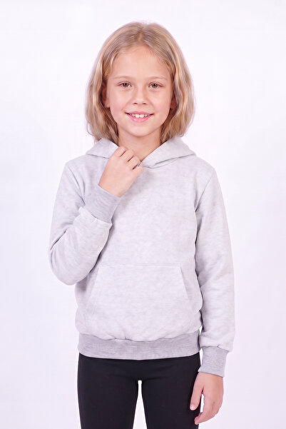 FYK KİDS Girl's Basic Plain Kangaroo Pocket Hooded Sweatshirt