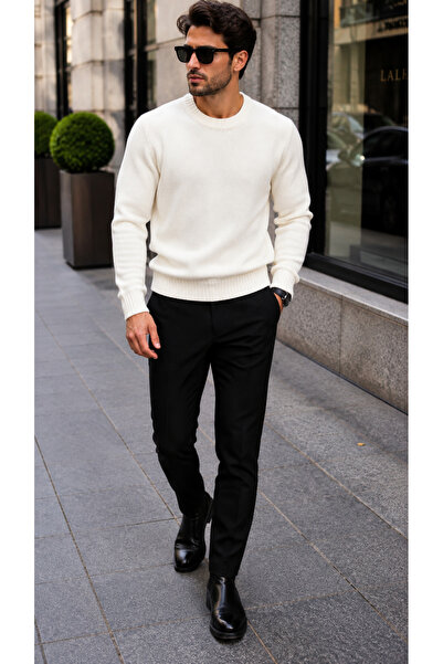 H&E LUXURY DESIGN Men's Crew Neck Knit Sweater – Slim Fit, Long Sleeve, Class...
