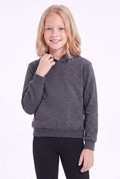 FYK KİDS Girl's Basic Plain Kangaroo Pocket Hooded Sweatshirt