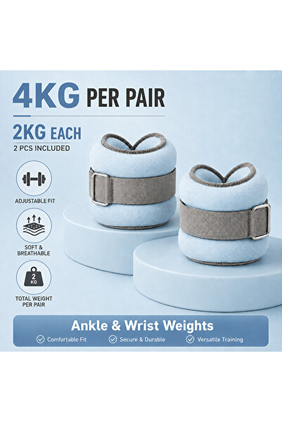 Zaina Blue Weighted Ankle Wrist Set for Exercise, 4KG Pair with Adjustable Fa...