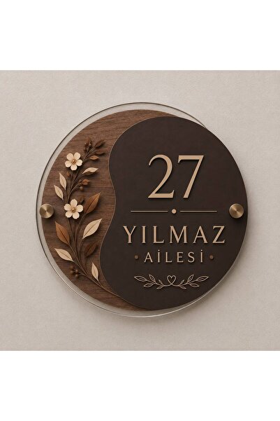 eslem bijuteri Kişiye Özel Pleksi Kapı İsimliği 25 cm Çap | Aile Soyadı ve Ka...