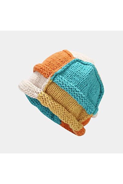 STARSTAR Hand-knitted wool hat contrasting colors warm earmuff.