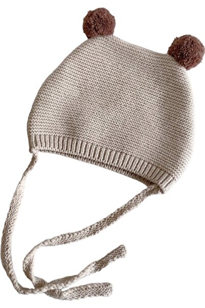 STARSTAR Baby hat with pom-poms and ties - Size 44/50 Grey Crocheted