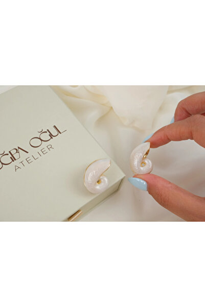 ATELİER TUĞBA Kp781 Mineli Snail-Shaped Earrings (Length 25 mm)