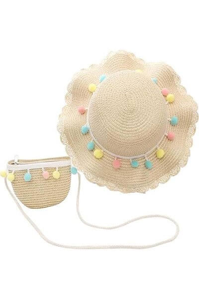 STARSTAR Hat - Girls' Summer Beach With Bow Wide Brim Pool, and Travel Sun Beige