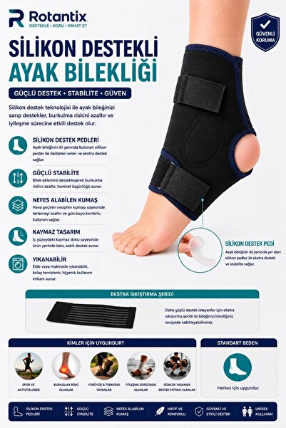 Rotantix Ayak Bilekliği Malleol Silikon Destekli Ortopedik Ayak Bilekliği Aya...