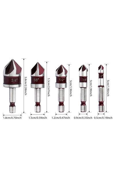 Choice Red-5PCS 5pcs 5 Flute Metal M35 Cobalt Countersink Drill Bit Set 82° 1...