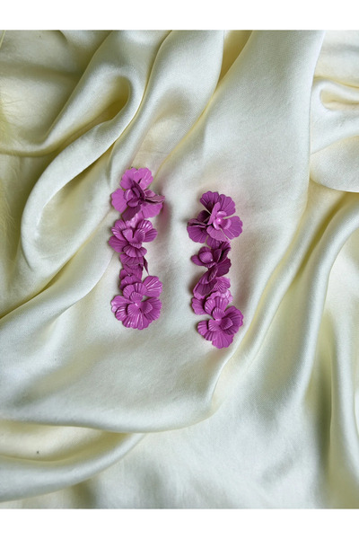 gns jewellery Pembe Çiçekli Uzun Küpe