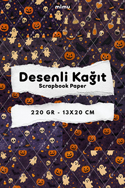 Mimu Art Studio Mor Cadılar Bayramı Balkabağı Hayalet Kafatası Desenli Kağıt ...