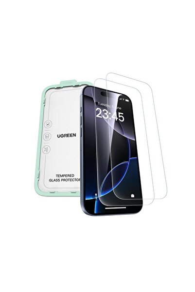 Ugreen iPhone 17 Pro Max Uyumlu Ultra Şeffaf Tam Ekran Temperli Cam Toz Dirençli