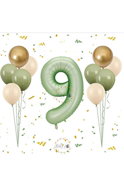 BAL10 DÜNYASI Bal10 Water Green Number Balloon Set Age-9