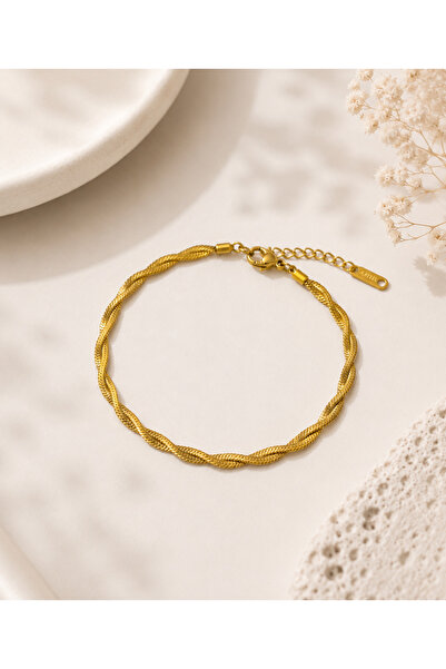 Archhazel Jewelery Gold Steel Twisted Chain Bracelet – Double Row Braided Mod...