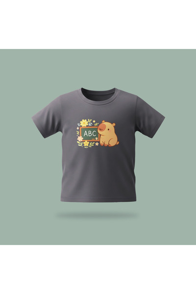 Erays Home Children's Capybara Abc Patterned Printed T-Shirt 100% Cotton Sing...