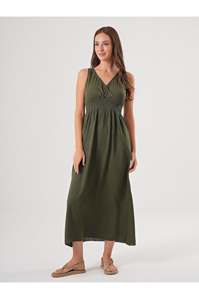 Flubutik Women's Khaki Long Double-Breasted Gipeli Dress