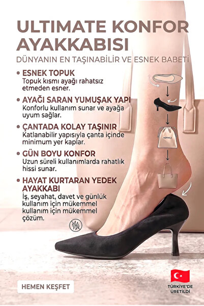 Gökhan Talay Saphine Flexible Soft Non-Slip Sole Foldable (4/6 cm) Black Sued...