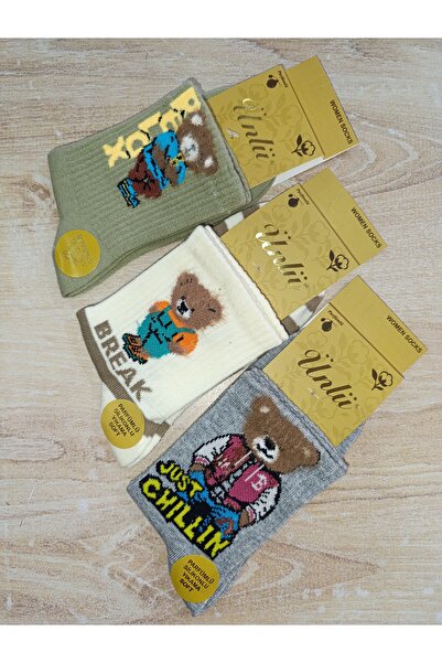 ÜNLÜ ÇORAP Bearish College Style Socks 3 Pairs 3 Patterns 36-40 Numbers 4 Col...