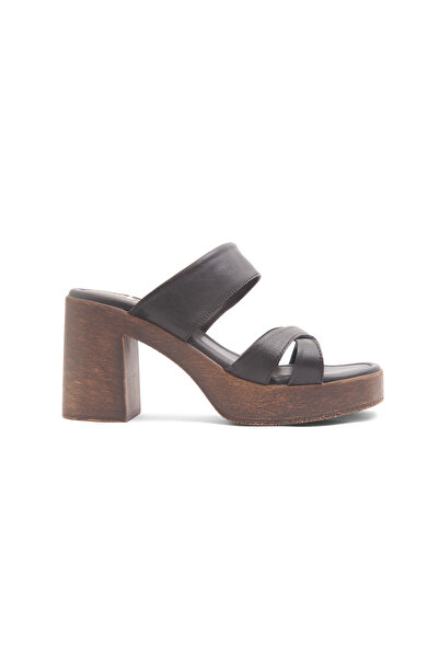 Mamito Ayakkabı St 01 Cross-Strapped Genuine Leather Heeled Slippers