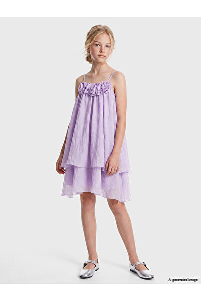 LC Waikiki Nevavm Rose Detailed Layered Girl's Dress with a Difference