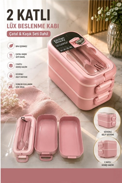 Kitchen Beauty 2 Katlı Bölmeli Taşınabilir Yemek Kabı Lunch Box Diyet Beslenm...
