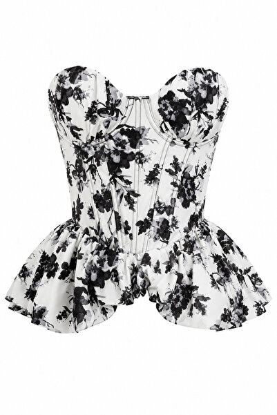 HAZELANNA Floral White Corset with Chest Underwire
