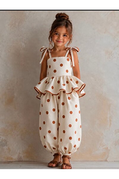 RÜYA KİDS Girl's Summer Stylish Design Polka Dot Set 3-4/9-10 Years Old