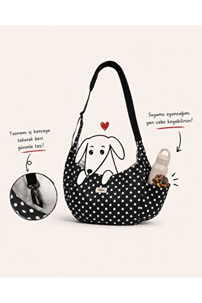 Biba Siyah Puantiye Kedi Köpek Taşıma Çantası