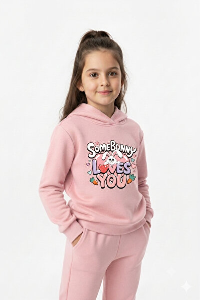 Let's Wear Some bunny printed kids' hooded premium compact sweatshirt tracksu...