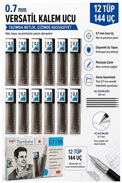 Artlantis Kaliteli Kalem Ucu 12 li 0.7 mm HB 12 Paket Tombow Versatil Kalem Uç Mekanik Uçlu Otomatik Kurşun Ka