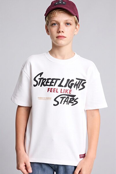 DeFacto Overshirt Fit Crew Neck Letter Printed Sweatshirt Fabric Short Sleeve...