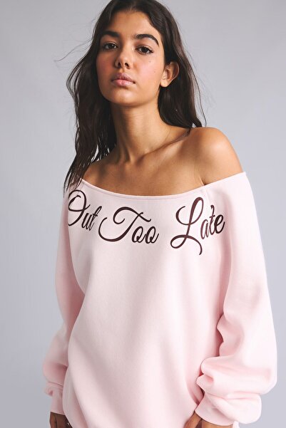 DeFacto Oversize Cut-Out Boat Neck Printed Sweatshirt I0214Ax26Wn
